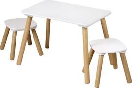 "Kesper" vaikiškas stalas su 2 kėdutėmis, FSC® sertifikuota medienos plaušų plokštė ir pušies mediena, stalo matmenys: 58 x 38 x 43,5 cm, kėdžių matmenys: 24 x 24 x 25 cm, spalva: balta, 1770713