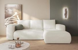 "Lami Creme" kampinė L formos sofa dešinė 266 x 89 x 164 cm su miego funkcija ir daiktadėže - sofa-lova su lovos dėže - modernūs svetainės baldai - audinys: Boucle 01