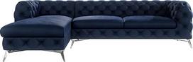 "Maria" kampinė sofa, 5 vietų "Chesterfield" kampinė sofa, skirta svetainei, poilsio kambariui, sofa su chromuotomis kojelėmis, baldai, laisvai pastatomi apmušalai, sofos, sofos, kairė, tamsiai mėlyna, 305 x