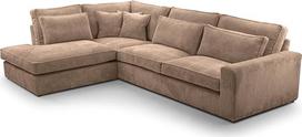 "Mars Meble Parma" didelė L formos kampinė sofa modernaus dizaino L formos gyvenamasis kraštovaizdis velvetinis audinys "Lounge Corner" audinys "Lincoln 17 Brown Ottoman": Kairė