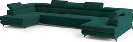 "Masseno Urmano M" kampinė sofa su miego funkcija, "U" formos, "Glamour" sofa su lovos dėže, svetainės sofa, sofa, sofa, sofa lova, sofos komplektas - žalia, "Monolith" 37