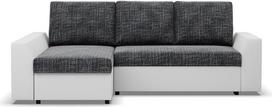 "Mebligo LUGO" - kampinė sofa su miego funkcija, lovos dėžė, patogi ir rami, universali pusė, tamsiai pilka + balta (Lawa 17)