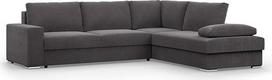 "Mebligo" - "Velano" kampinė sofa su sukūrimo funkcija ir lovos dėže, 287 cm pločio, kampinė sofa, L formos sofa, didelė sofa, patogi ir rami, L formos gyvenamasis kraštovaizdis, L formos sofa su miego funkcija - Laidinė sofa tamsiai pilka