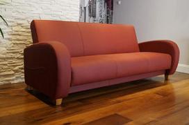 "Mediolan" tikros odos 3 vietų sofa 222 cm pločio su miego funkcija ir lovos dėže Odinė sofa Tikros odos sofa Didelis spalvų pasirinkimas Vyno raudona