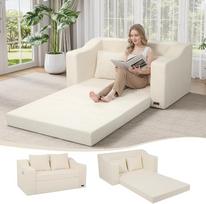 "MeMoreCool 2-in-1" sofa lova, išskleidžiama sofa-lovesa, sulankstomas čiužinys ir sofa-kėdė, velvetinė sofa-lova miegamajam, svetainei ir poilsio kambariui, sulankstoma sofa su pagalvėle, smėlio spalvos