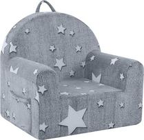 "MeMoreCool" vaikiškas fotelis - patogi pliušinė 1-3 metų vaikiška sofa, minkšta putų kėdutė, nešiojama vaikiška kėdutė vaikų kambariui, žaidimų kambariui ir skaitymo kampeliui, pilka žvaigždė