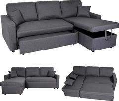 "Mendler" HWC-L17AM Kampinė sofa su lovos dėže L formos gulimuoju paviršiumi Nosage pakaba 228 cm Tamsiai pilka