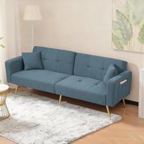 "Merax" dvivietė sofa-lova su miego funkcija, sulankstoma sofa su nepriklausomai reguliuojamais dvigubais atlošais - "Sherpa" audinio sofa-lova svetainei / miegamajam / svečių kambariui, antikvarinė mėlyna