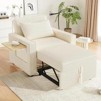 "Merax" maža sofa-lova, daugiafunkcinė sulankstoma sofa "3 viename", sulankstoma kėdė su miego funkcija, išskleidžiama sofa-lova su USB prievadais ir mobiliojo telefono laikikliu, skirta svetainei / miegamajam, virvės audinys, smėlio spalvos