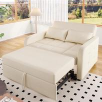 "Merax" sofa lova, 2 vietų sofa su miego funkcija, 180 x 127 cm, šiuolaikinė sulankstoma sofa, 3-in-1 sofa lova su reguliuojamu atlošu, lininis audinys, maža sofa lova svetainei / butui, smėlio spalvos