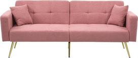 "Merax" sofa su miego funkcija, sulankstoma sofa-lova, 2 sėdimos vietos, miegamasis plotas 156 x 90 cm, 2 pagalvėlės, 2 šoninės kišenės, atlošas su 3 reguliuojamais kampais, metalinės kojelės, ėriuko vilna/rožinė spalva