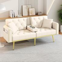"Merax" sulankstoma sofa lova su miego funkcija, 2 vietų sulankstoma sofa su reguliuojamu atlošu ir atsilenkimo funkcija, aksomo audinio sofa lova svetainei, miegamajam, svečių kambariui, smėlio spalvos