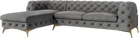 "Milton Chesterfield" kampinė L formos sofa Kampinė sofa Kampinė sofa Svetainės baldai Gyvenamasis kraštovaizdis Minkšta sofa su metalinėmis kojelėmis 5-vietė 305 x 200 x 73 cm Pilka kairė