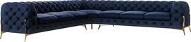 "Milton Chesterfield" kampinė L formos sofa Kampinė sofa Kampinė sofa Svetainės baldai Gyvenamasis kraštovaizdis Minkšta sofa su metalinėmis kojelėmis 7 vietų 323 x 323 x 73 cm Tamsiai mėlyna