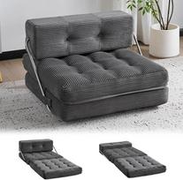 "Mingone" sulankstoma sofa-lova su atlošu galvai, skirta mažoms erdvėms, atlošiama kėdė, žaidimų sofa, patogi grindų sofa-lova svetainei, miegamajam, nuo 80 x 80 cm iki 185 x 80 cm, pilka