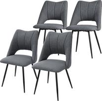 "ML-Design" valgomojo kėdės, 4 vnt., pilkos spalvos, svetainės kėdės, pagamintos iš audinio ir juodo metalo kojų, virtuvės kėdės su atlošu, minkštos valgomojo, svetainės, virtuvės kėdės,