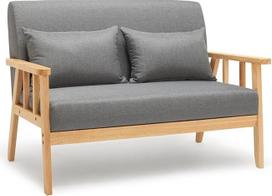 "Mondeer" sofa, dvivietis fotelis su pagalvėle, medžio masyvo rėmas, lininis senovinis audinys miegamajam, svetainei, biurui, tamsiai pilka, 112 x 64 x 73 cm