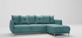 "Monte Corner" sofa, dešiniojo kampo sofa su miego funkcija, lovos dėžės sofa svetainei, laisvai pastatoma minkštasuoliai, sofos, sofos, mikropluoštas, turkio spalvos, 238 x 170 x 89 cm