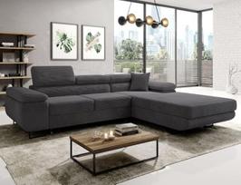 "Norberg Corduroy" L formos grafito spalvos kampinė sofa, 279 x 72 x 205 cm, sofa-lova su lovos dėže ir miego funkcija, kampinė sofa su laikymo vieta, dešinė, velvetinis audinys POSO 34