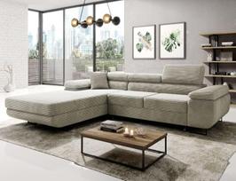 "Norberg Corduroy" L formos kreminė kampinė sofa, 279 x 72 x 205 cm, sofa-lova su lovos dėže ir miego funkcija, kampinė sofa su laikymo vieta, kairė - Corduroy POSO 100 audinys