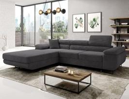 "Norberg Corduroy" L formos grafito spalvos kampinė sofa, 279 x 72 x 205 cm, sofa-lova su lovos dėže ir miego funkcija, kampinė sofa su laikymo vieta, kairė, velvetinis audinys POSO 34