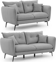 "Nordloft" 3 vietų sofos komplektas, 2 sėdimos vietos, 2 dalys, juodos metalinės kojelės, aksomo audinys, laisvai pastatomas, šviesiai pilka spalva