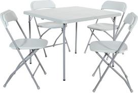 "Office Star" dervos sulankstomas stalas ir kėdė, kvadratinis, 5 dalių, metalinis lydinys, plienas, plastikas, polipropilenas, šviesiai pilka, 5 dalių rinkinys