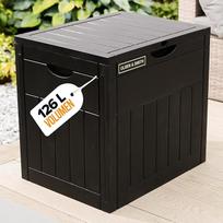 "Olsen & Smith" 126 litrų užrakinama nedidelė sodo sandėliavimo dėžė "Cushion Box" lauko sodo skrynia, pagaminta iš plastiko, atspari oro sąlygoms, atspari vandeniui, skirta sodo įrankiams ir vaikų žaislams, juoda