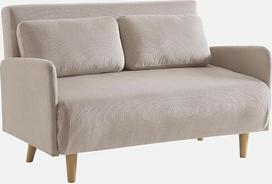 "Panam" skandinaviška 2 vietų sofa su smėlio spalvos velveto užvalkalu, miego funkcija ir reguliuojamu atlošu