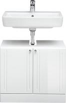 "Pelipal Quickset 955 Vanity Unit", baltas blizgus 65 cm pločio kriauklės spintelė be kriauklės su 2 durelėmis