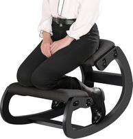 "Predawn" ergonominė klūpanti kėdė, reguliuojama kėdė su švytuoklės funkcija, medžio masyvo rėmu ir lininiu užvalkalu, iki 120 kg svorio, skirta namų biurui, mokymuisi ir meditacijai (juoda)