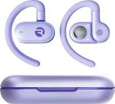 "Raycon Open Earbuds" - tikros belaidės atviros "Bluetooth" ausinės, kablio dizainas, IPX5 atsparumas vandeniui, 40 valandų baterijos veikimo laikas, violetinės spalvos