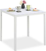 "Relaxdays" sodo stalas "Wood Look", balkono stalas, atsparus oro sąlygoms, V x Š x G: 74,5 x 78 x 78 cm, plastikas ir plienas, lauko stalas, baltas