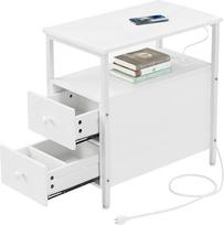 "Relaxdays" staliukas su kištukiniais lizdais, USB jungtimi, 2 stalčiais, V 61 x Š 35 x G 60 cm, kvadratinis naktinis staliukas, baltos spalvos