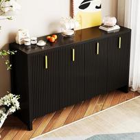 "Rtopsu Sideboard" virtuvės spintelė 140 x 80 x 38 cm su 4 durimis ir 2 reguliuojamomis lentynomis, bufeto spintelė su auksinėmis rankenomis, skirta svetainei, virtuvei, valgomajam, juoda