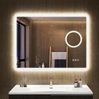 "S'bagno" vonios veidrodis su LED apšvietimu 800 x 600 mm, "Bluetooth" LED vonios veidrodis, 5 kartų didinantis / apsaugantis nuo rūko / 3000K-6500K / pritemdomas, IP44 LED vonios veidrodis su atmintimi, vertikalus arba horizontalus