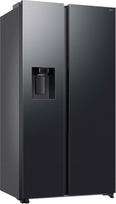 "Samsung RS70F65KDFEF" šaldytuvas-šaldiklis "Side-by-Side", AI šaldytuvas su šaldikliu, 178 cm, 640 l, ledo/vandens dozatorius su vandens rezervuaru, AI energijos režimas, metalinis aušinimas, juodas plienas