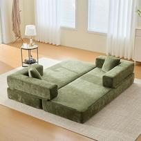 "Sapgaks" modulinė šenilinė kompresinė sofa Laisvai surenkama ir lengvai surenkama sofa su šoninėmis kišenėmis ir neslystančiu dugnu (žalia)