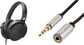 "Sennheiser HD 400S" ausinės per ausis su išmaniuoju nuotolinio valdymo pultu, juodos spalvos ir "Amazon Basics" - Stereofoninio garso prailginimo kabelis vyrams / moterims, 3,5 mm, 3,66 m