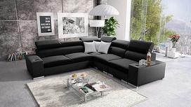 "Seo III" kampinė sofa su miego funkcija - sofa-lova su lovos dėže - L formos sofa 282 x 282 cm - kampinė sofa - audinys su dirbtine oda - reguliuojami galvos atlošai - dešinė pusė - juoda/juoda - modernus 26