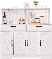 "Sideboard", bufetinė spintelė su laikymo vieta, 119 cm, "Farmhouse" kavos baro spintelė, virtuvės sandėliukas, spintelė su durimis ir lentynomis valgomajam, svetainei, virtuvei (balta)