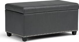 "Simpli Home" AXCOT-257-G "Amelia" 34 colių pločio tradicinis stačiakampis saugojimo suolas "Ottoman Bench" iš akmens pilkos dirbtinės odos