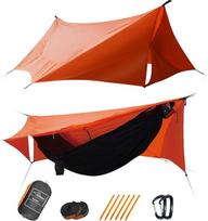 "SkyNest Hammock Set" su tinkleliu nuo uodų ir "Rain Fly" brezentu, "4-in-1" stovyklavimo hamakas palapinė, itin lengvas nešiojamas dvigubo sluoksnio hamakas su keteros virve, skirtas stovyklavimui, žygiams pėsčiomis, kelionėms su kuprine