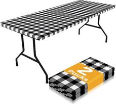 "Smiry" stačiakampė pikniko staltiesė Vandeniui atspari elastinga 6 pėdų stalams Skalbiama poliesterio "Buffalo Plaid" staltiesė valgomajam, skirta stovyklauti lauke (juoda ir balta, 30 x 72 coliai)