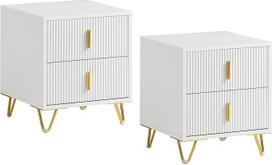 "SoBuy FBT115-Wx2" FBT115-Wx2 naktinis staliukas 2 staliukų rinkinys su 2 stalčiais Modernus miegamojo staliukas baltas W 40 x D 40 x H 47 cm