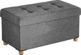 "Songmics" sulankstomas suoliukas su daiktadėže ir dangčiu, pagrindas pagamintas iš medžio masyvo, erdvę taupanti 65 l talpa, iki 300 kg, 76 x 38 x 40 cm
