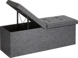 "Songmics" sulankstomas suoliukas, skrynia, pusiau uždengiamas dangtis, atlenkiamas iš šono, maksimali statinė apkrova: 300 kg; dirbtinio lino apmušalas, MDF plokštė