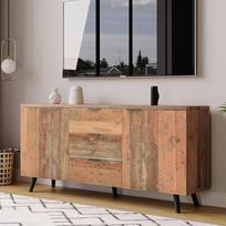 "Sweiko Sideboard", TV spintelė su reguliuojamomis lentynomis, vertikali komoda su trimis stalčiais, daugiafunkcinė spintelė svetainei, valgomajam ir miegamajam