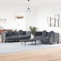 "Tidyard" 2 dalių sofos komplektas su pagalvėle Klubo sofa Minkšta sofa Šiuolaikiniai svečių sofos sėdimieji baldai Sofa lova svetainei / miegamajam / svečių kambariui Tamsiai pilkas aksomas