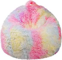 "Tie-Dye Rainbow Bean Bag" užvalkalas (be užpildo) - "2-in-1" žaislų laikymo vieta vaikams - pūkuota ilgaplaukė dirbtinio kailio kėdė (70 x 80 cm)